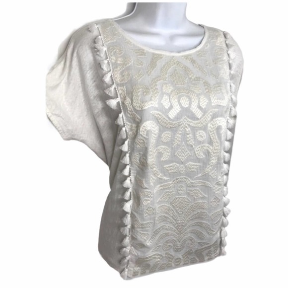 J. Crew | Linen Boho Pom Fringe Detailed Blouse - Picture 2 of 10